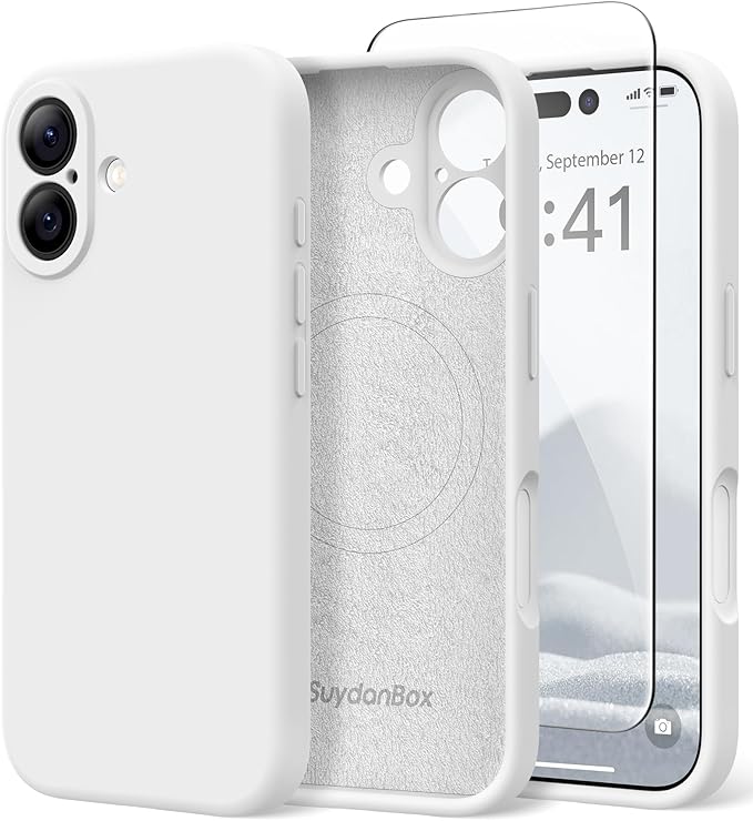 Magnetic for iPhone 17 Case, Compatible with MagSafe, [Full Camera Protection][Screen Protector] Silicone Shockproof Protective Phone Case for iPhone 17 6.3", White