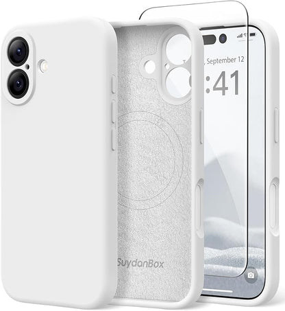 Magnetic for iPhone 17 Case, Compatible with MagSafe, [Full Camera Protection][Screen Protector] Silicone Shockproof Protective Phone Case for iPhone 17 6.3", White