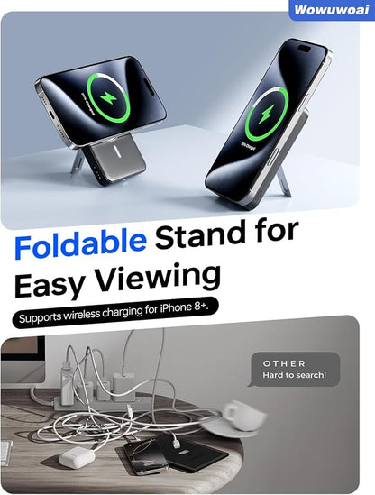 for Magsafe Portable Charger,10000mAh Wireless Magnetic Power Bank with USB C Charging and stand, Travel Essential for Magsafe Battery Pack Compatible with iPhone 17/air/16/15/14/13/12 Series