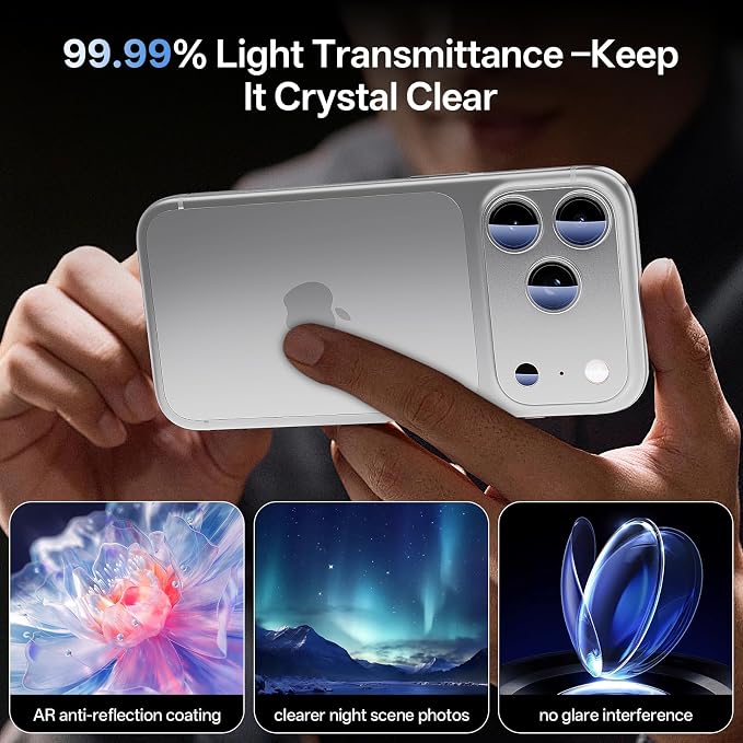 Camera Lens Protector for iPhone 17 Pro Max-Single Piece,Ultra Thin Aluminum Alloy Frame,9H Dual-Strength Glass with 99% AR Light Transmittance,Case Friendly, Silver