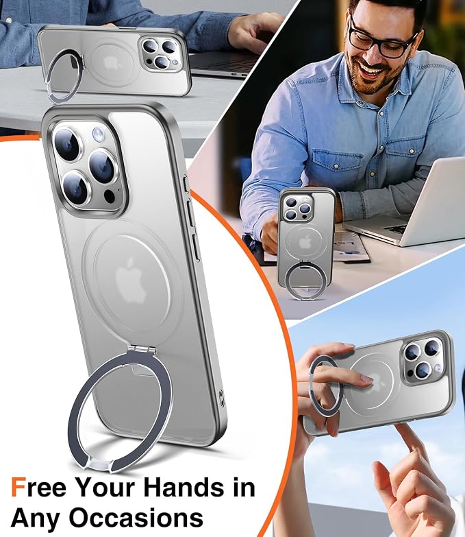 Chicfun 3-in-1 [Magnetic+Kickstand+Ring Holder] Compatible with iPhone 15 Pro Case Stand Ring Holder Compatible with MagSafe, Military Shockproof for iPhone 15 Pro Phone Case Kickstand Cover Grey