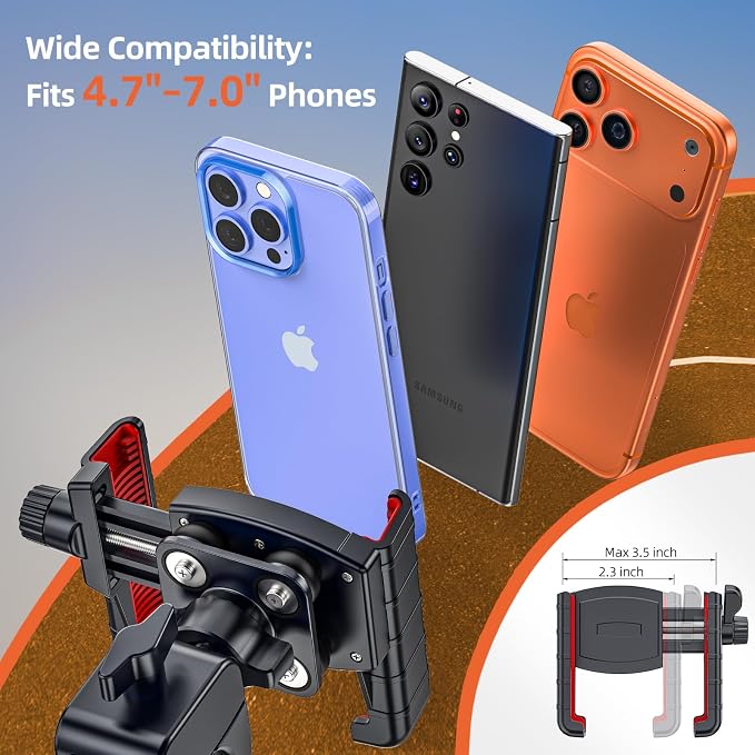 𝟑𝐫𝐝-𝐆𝐞𝐧 Anti Vibration Motorcycle Phone Mount Bike Phone Holder, E-Bike Handlebar Cell Phone Holder with Secure Lock, Electric Scooter Phone Holder for Bicycle/ATV Fit 4.7-7'' Phone