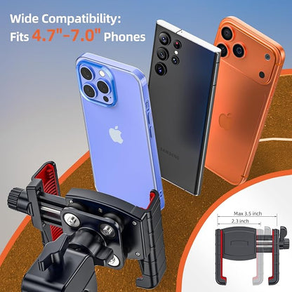 𝟑𝐫𝐝-𝐆𝐞𝐧 Anti Vibration Motorcycle Phone Mount Bike Phone Holder, E-Bike Handlebar Cell Phone Holder with Secure Lock, Electric Scooter Phone Holder for Bicycle/ATV Fit 4.7-7'' Phone
