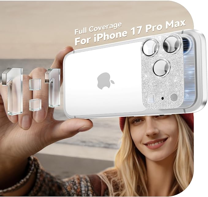 imluckies Compatible with iPhone 17 Pro Max Camera Lens Protector Bling, Ultra HD Tempered Glass Shiny Diamond Camera Plate Sparkle Screen Protection, 9H Anti-Scratch & Easy Install, Glitter Sliver