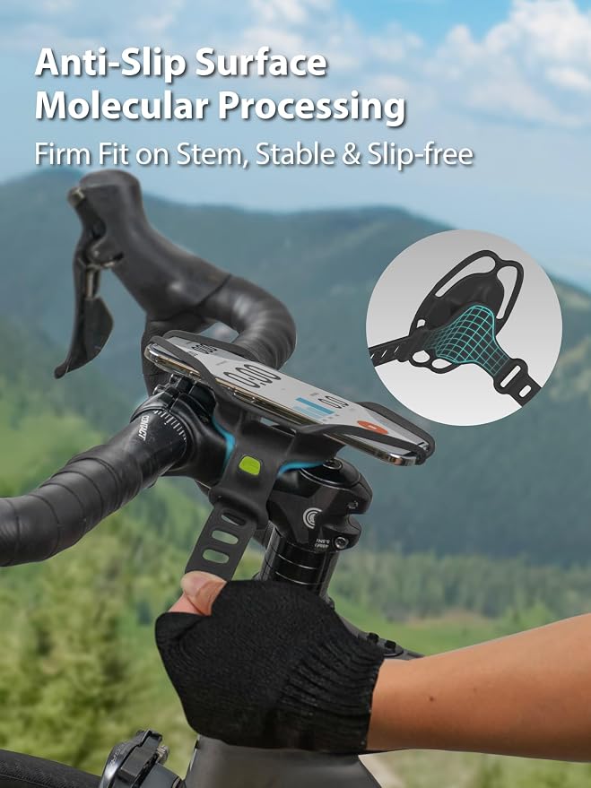 Bone Bike Tie 6 Pro, Bicycle Phone Mount for Stem, Scratch-Free & Shock-Absorbing Silicone MTB Holder with Dual-Strap Protection, Cycling Phone Carrier for iPhone & 4.7"–7.2" Smartphones (Stem)