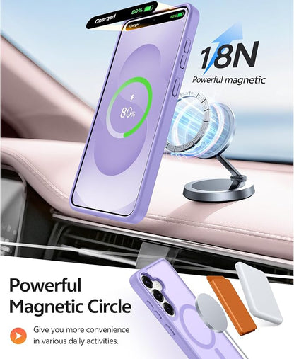 FNTCASE for Samsung Galaxy S25/S24 Plus Case, Fit Magsafe, Screen Protector | Translucent Matte Magnetic Back, 14FT Military Grade Drop Protection, Shockproof Protective Phone Cover, Light Purple