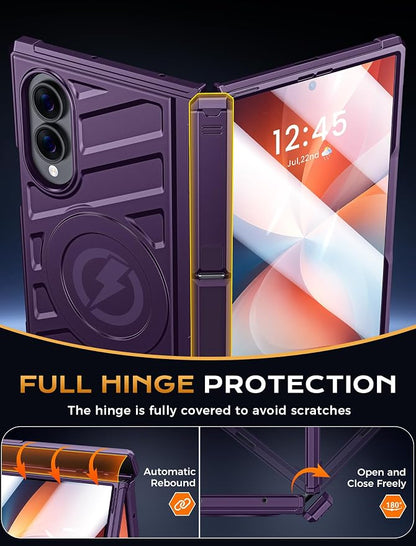 Protective Case for Samsung Galaxy Z Fold 8 5G 2026, Magnetic MagSafe Compatible, Full Hinge Protection, Dual Angle Kickstand, Shockproof Anti-Scratch TPU+PC Phone Cover Purple