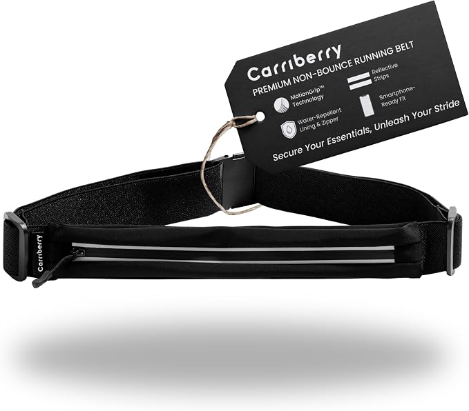 Running Belt - Running Fanny Pack for Training, Jogging, and Walking, Slim, Waterproof, Expandable, Waist Bag, Money Keys Cards Phone Holder with Reflective Zipper (Black)