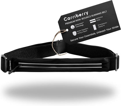 Running Belt - Running Fanny Pack for Training, Jogging, and Walking, Slim, Waterproof, Expandable, Waist Bag, Money Keys Cards Phone Holder with Reflective Zipper (Black)