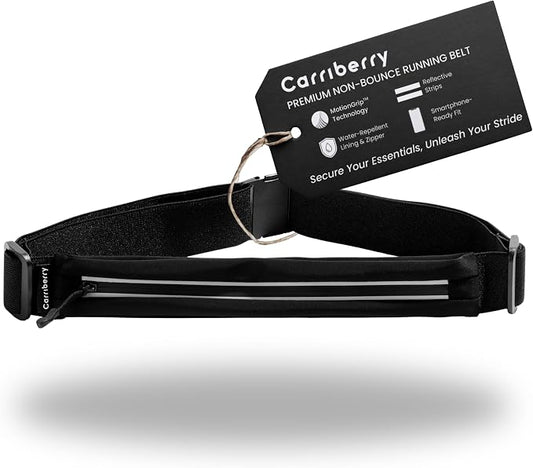 Running Belt - Running Fanny Pack for Training, Jogging, and Walking, Slim, Waterproof, Expandable, Waist Bag, Money Keys Cards Phone Holder with Reflective Zipper (Black)