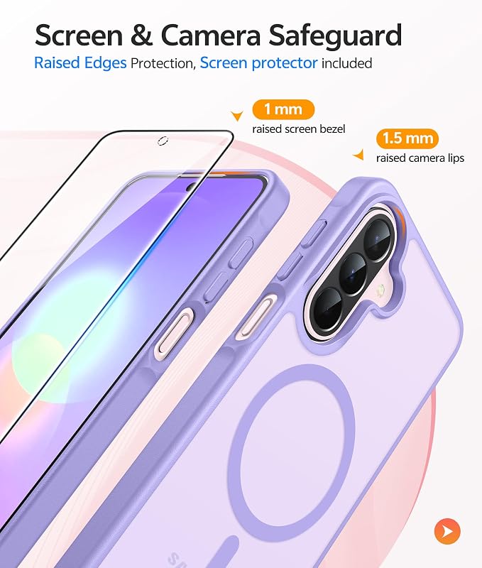 FNTCASE for Galaxy A27 5G Phone Case, Fit for Magsafe, Screen Protector | Translucent Matte, 14FT Military Grade Drop Protection, Slim Shockproof Protective, for Samsung A 27 4G Cover, Light Purple