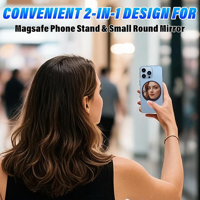 Phone Stand for Magsafe with Mirror [2-sided 4200gf Strongest Magnetic] 300° Folding Portable Phone Ring Holder Grip for Desk, Phone Holders for Your Car Accessories for iphone/Android/Tablets