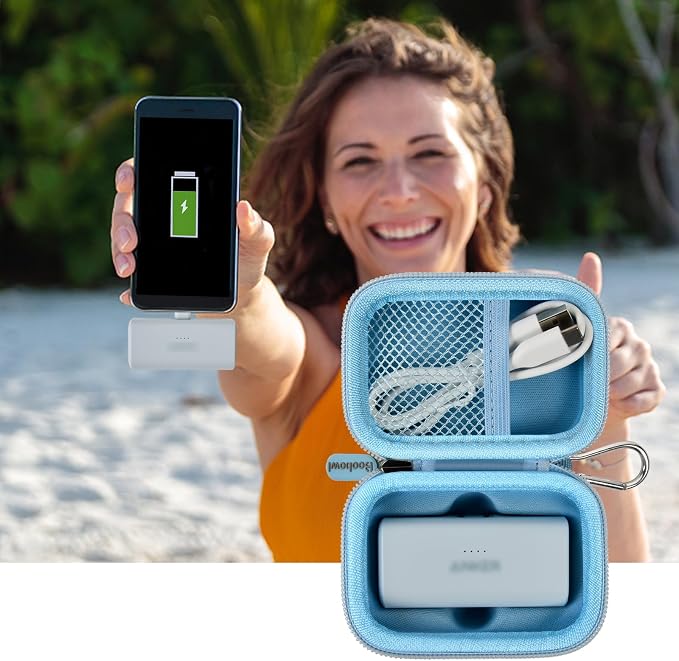 Boobowl Case Compatible with Anker Nano Portable Charger Power Bank, 5,000 Mah, with Built-in Lightning Connector, Charging Battery Pack Storage Holder for amelema/for LanLuk/for Feob (Box Only)-Blue