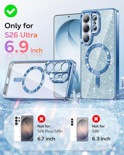 Meifigno Magnetic Case Designed for Samsung Galaxy S26 Ultra 6.9", [Compatible with MagSafe] [Removable Glitter Card & Wrist Strap], Surround Lens Protection Case for Galaxy S26 Ultra, Sky Blue