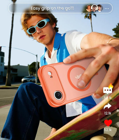FNTCASE for iPhone Air Case: [Compatible with Magsafe] Translucent Matte Cases with [Full Camera Protection] [Screen Protector] Military Grade Shockproof Protective Phone Cover - Orange