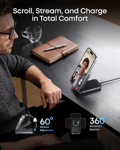 Anker Prime 3-in-1 Charging Station, AirCool Wireless Charger, Qi2 25W Certified Palm-Sized Foldable MagSafe Charger Compatible with iPhone 17, Apple Watch, AirPods (Non-Battery, with Adapter)