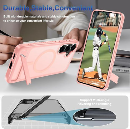 for Samsung Galaxy S25 FE Case with Screen Protector+Lanyard Wrist Strap,Magnetic Translucent Matte Rugged Slim Phone Cover Built in Invisible Kickstand [Fit for MagSafe],2025 Cute Pink