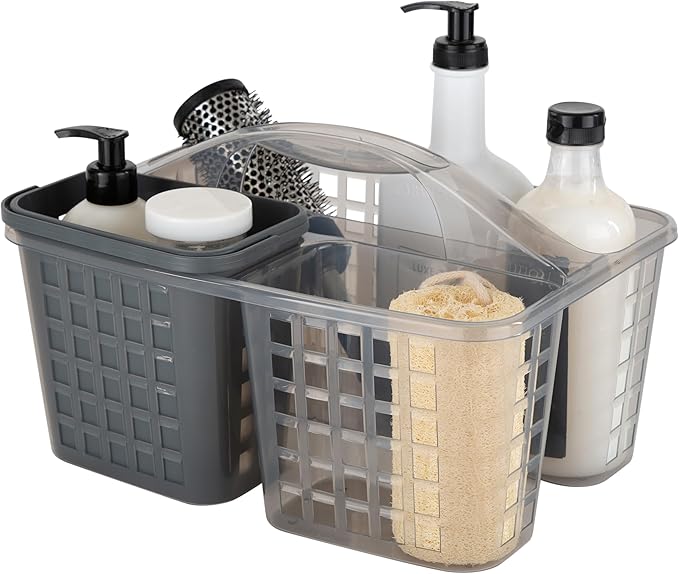 Bath Bliss 2 in 1 Portable, Bathroom Shower Caddy for Shampoo, Conditioner, Soap, and Cosmetics, in Grey Bath Tote (26118-GREY)