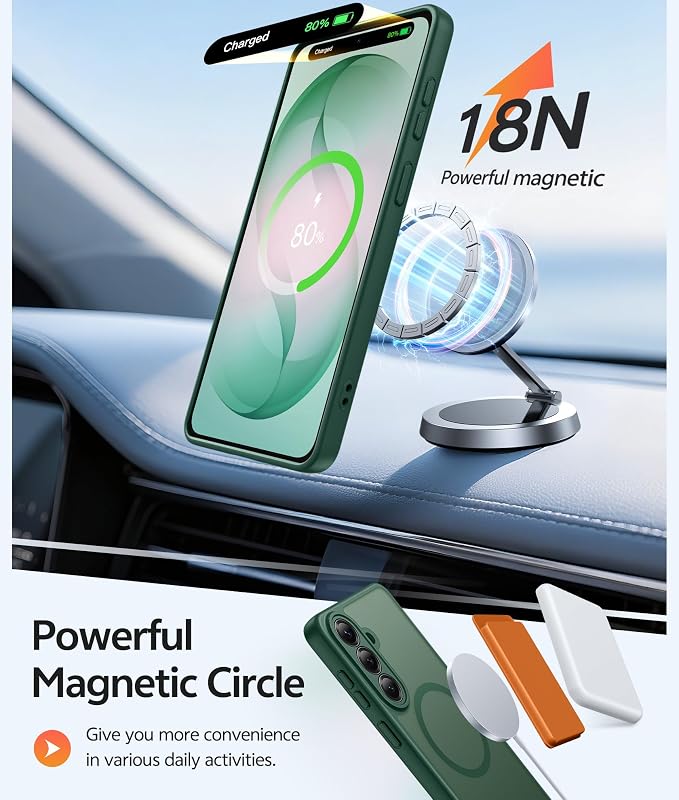 FNTCASE for Samsung Galaxy S26+ Plus Case: [Fit for Magsafe] [Full Camera Protection + Screen Protector] Translucent Matte Military Grade - Shockproof Protective Phone Cover for S26 Plus - Green