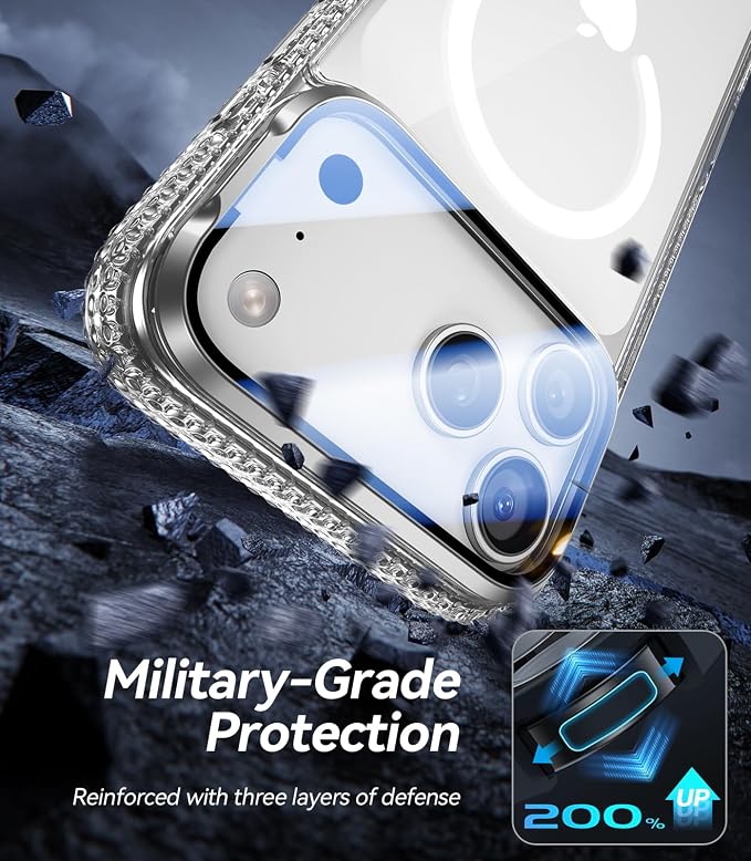 [Upgraded Full Camera Protection] for iPhone 17 Pro Max Case with Camera Cover Stand [Fit for MagSafe][10FT Mil-Grade Protection] Transparent Magnetic iPhone 17 Pro Max Phone Case, Clear