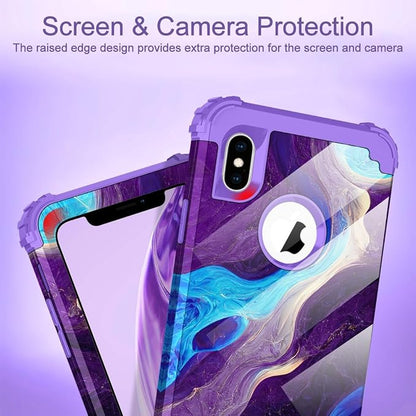 Hocase for iPhone Xs Max Case, Heavy Duty Shockproof Protection Soft Silicone Rubber+Hard Plastic Bumpers Hybrid Protective Case for iPhone Xs Max (6.5") 2018 - Blue Purple Marble