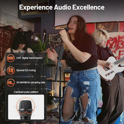4-Channel Wireless Microphone System, UHF Compact Cordless Mic Set w/ 4x10 Frequencies, 200ft Range, Dynamic Handheld Microphone for Singing, Karaoke, Church, DJ, Wedding (MWM-41-4H)