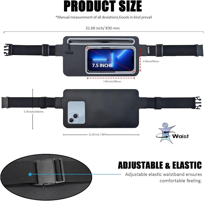 Dry Bags Waterproof Fanny Pack Women for Swimming Kayaking Men Running Belt Bag Beach Boating Rafting Water Sports Travel Kids Cell Phone Pouch, Small Waist Bag, Slim Hiking Waist Pack Black