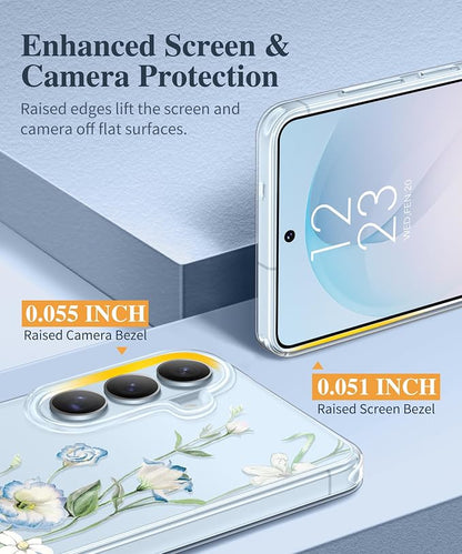 GVIEWIN for Samsung Galaxy S26 Case, Clear Floral Slim Shockproof Protective Women Phone Case, Non-Yellowing, with Screen Protector & Camera Lens Protector for Galaxy S26 6.3", Aquilegia/White