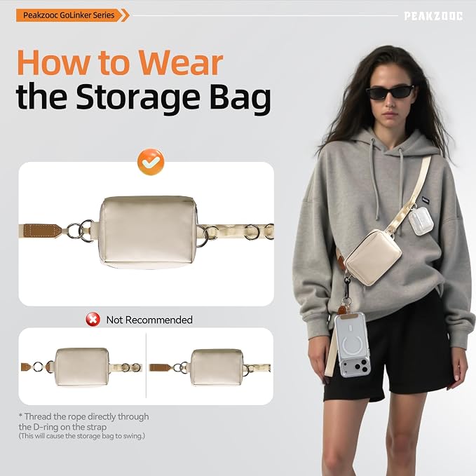 Phone Lanyard Crossbody for Women, Clip and Go Adjustable Phone Strap Crossbody with Detachable Pouch for Daily Carry, Beige