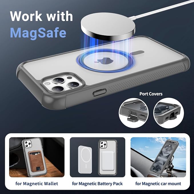 jaroco Magnetic for iPhone 11 Pro Max Case, [Compatible with MagSafe][Military Grade Drop Protection][Heavy Duty Protection][Non-Slip][Shockproof] 2-Layer Durable Bumper Phone Case 6.5''-Gray