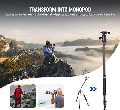 NEEWER 77 inch Camera Tripod Monopod for DSLR, Phone with 360° Panoramic Ball Head, 2 Axis Center Column, Arca Type QR Plate, Bag, Compact Aluminum Lightweight Travel Tripod 34lb Max Load, TP77
