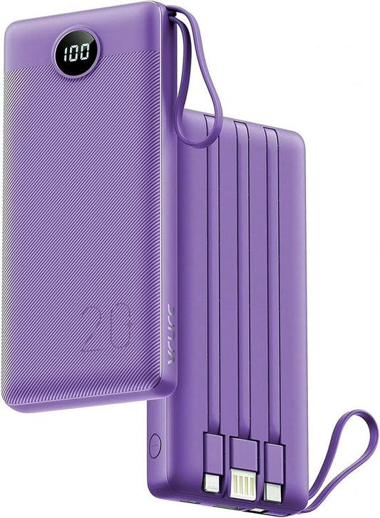VRURC Portable Charger Power Bank - 20000mah Fast Charging PD 22.5W Power Battery 5 Output 3 Input Design 4 Cable USB Charging Compatible for iPhone Samsung Android Google LED Display