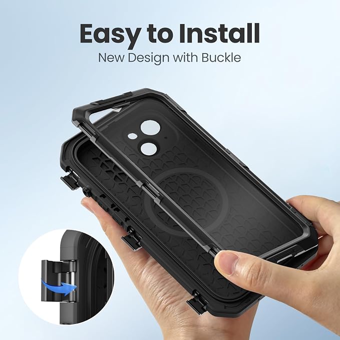 Mitywah for iPhone 14 Case with Buckle, IP68 Waterproof Military Metal Case with Built-in Screen and Camera Protector, Heavy Duty Full Body Drop Proof Shockproof Phone Cover 6.1 inch, Black