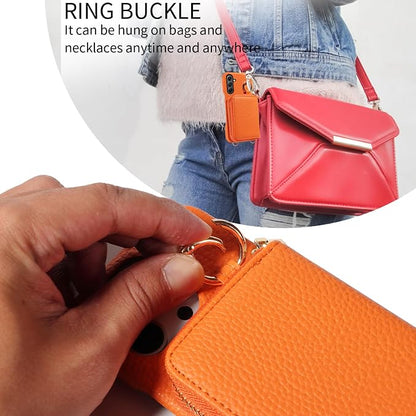 Wallet Case for Samsung Galaxy A26 5G with Shoulder Strap Ring Buckle, Luxury PU Leather Zipper Flip Organ Purse, Credit Card Holder Stand Full Body Cell Phone Cover for A 26 26A LTE Orange
