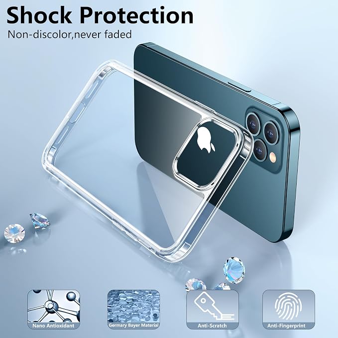 SPIDERCASE Deigned for iPhone 12 Pro Max Case, [Not Yellowing] [Military Grade Protection] Slim Shockproof Phone Cases, Clear