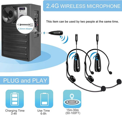 KIMAFUN Wireless Microphone System for 2 People, 2.4G Dual Wireless Headset and Lavalier Lapel Mics Ideal for Smartphone, iPhone, Laptop, Camera, Speaker, PA, Conference, Vlog, Recording