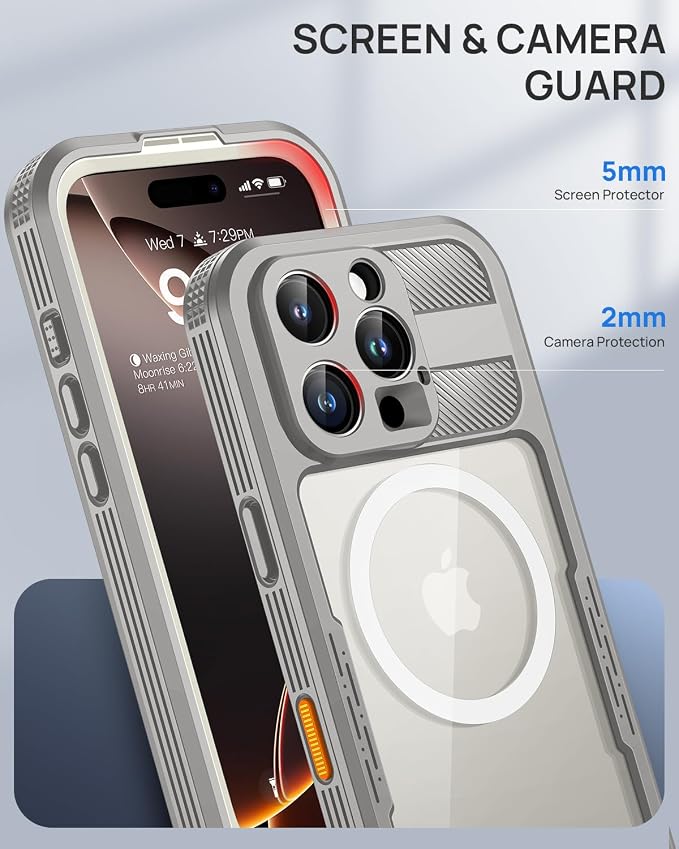 Lanhiem Magnetic for iPhone 16 Pro Max Case, IP68 Waterproof Dustproof Case, [Compatible with Magsafe] [Built-in Screen Protector] Full Body Heavy Duty Rugged Phone Cover 6.9 inch, Natural