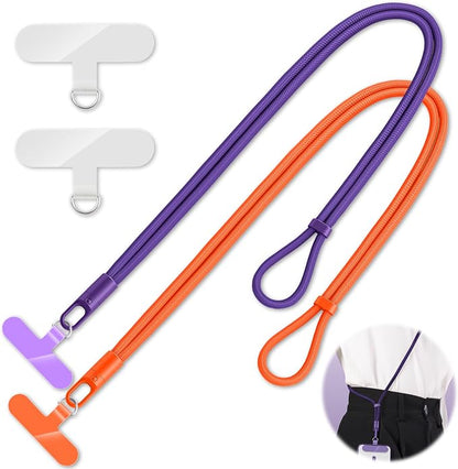 KITANIS 2 Pack Phone Lanyard,2×Phone crossbody strap,4×Tether Tabs,Universal Cell Phone Multifuctional Patch Polyester Lanyards,Cell Phone Lanyards for Women and Men(purple+orange)