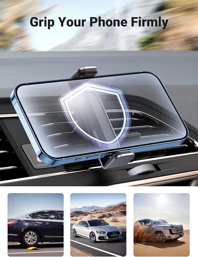 UGREEN Car Vent Phone Mount Air Vent Clip Phone Holder Car Mount Mini Size Compatible with iPhone 17 16 15 14 13 12 Pro Max Mini Plus, iPhone 11 SE XS XR 8 7 6 6S Smartphone