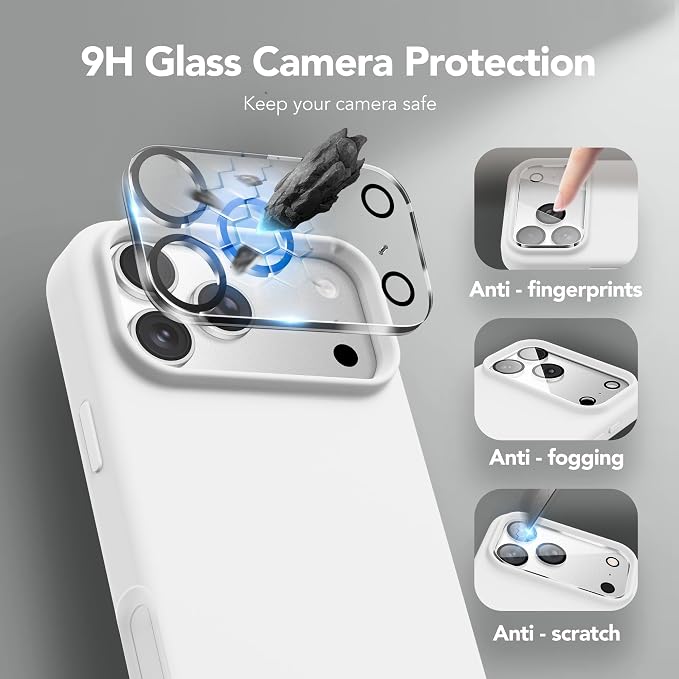 GONEZ Magnetic for iPhone 17 Pro Case, Compatible with MagSafe, [Screen Protector + Camera Lens Protector], Liquid Silicone Anti-Scratch Shockproof Protective Phone Case 6.3 inch, White