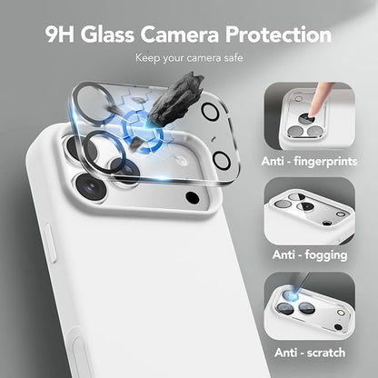 GONEZ Magnetic for iPhone 17 Pro Case, Compatible with MagSafe, [Screen Protector + Camera Lens Protector], Liquid Silicone Anti-Scratch Shockproof Protective Phone Case 6.3 inch, White