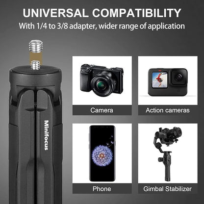 MINIFOCUS Aluminum Mini Tripod, Tabletop Handheld Tripods with 1/4'' and 3/8'' Screw, Portable Mini Travel Stand, Phone Holder for Gimbal Stabilizer DSLR Camera and Monopod