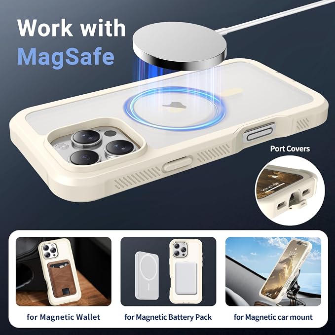 jaroco Magnetic for iPhone 16 Pro Max Case, [Compatible with MagSafe][Military Grade Drop Protection][Heavy Duty Protection][Non-Slip][Shockproof] 2-Layer Durable Bumper Phone Case 6.9''-Antique White