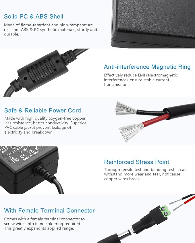 ALITOVE 12V DC Power Supply 12 Volt 3A 36W Power Adapter 100~240V AC to DC 12V Converter 3Amp 2.5A 2A AC/DC Adapter Transformer with 5.5mmx2.5mm Plug for LED Light DVR NVR Cameras BT Speaker,5-Pack