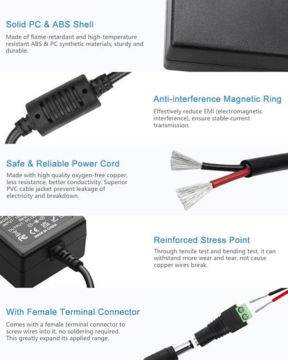 ALITOVE 12V DC Power Supply 12 Volt 3A 36W Power Adapter 100~240V AC to DC 12V Converter 3Amp 2.5A 2A AC/DC Adapter Transformer with 5.5mmx2.5mm Plug for LED Light DVR NVR Cameras BT Speaker,5-Pack
