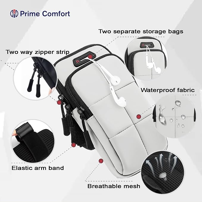 Prime Comfort Phone Holder, Arm Bands for Workout, Use for Running, Walking, Hiking & Biking (Grayish White)