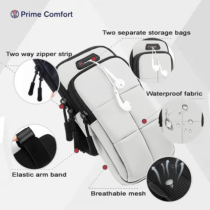 Prime Comfort Phone Holder, Arm Bands for Workout, Use for Running, Walking, Hiking & Biking (Grayish White)