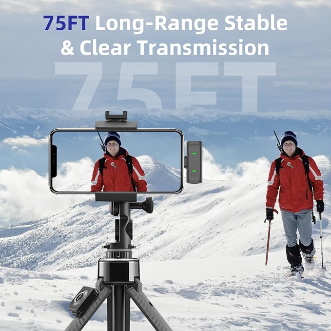 Wireless Lavalier Microphone for iPhone 17/16/15 Android - Mini Phone Microphone Clip on Lapel Mic with 35H Charging Case for Video Recording TikTok YouTube, 75Ft Transmission
