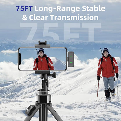 Wireless Lavalier Microphone for iPhone 17/16/15 Android - Mini Phone Microphone Clip on Lapel Mic with 35H Charging Case for Video Recording TikTok YouTube, 75Ft Transmission