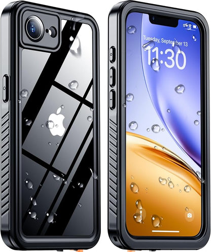 Temdan Compatible with iPhone 16e Case Waterproof, Built-in Screen & Camera Protector IP68 Underwater Full Body 16FT Military Dropproof Shockproof Phone Case for iPhone 16e 6.1"-Black/Clear